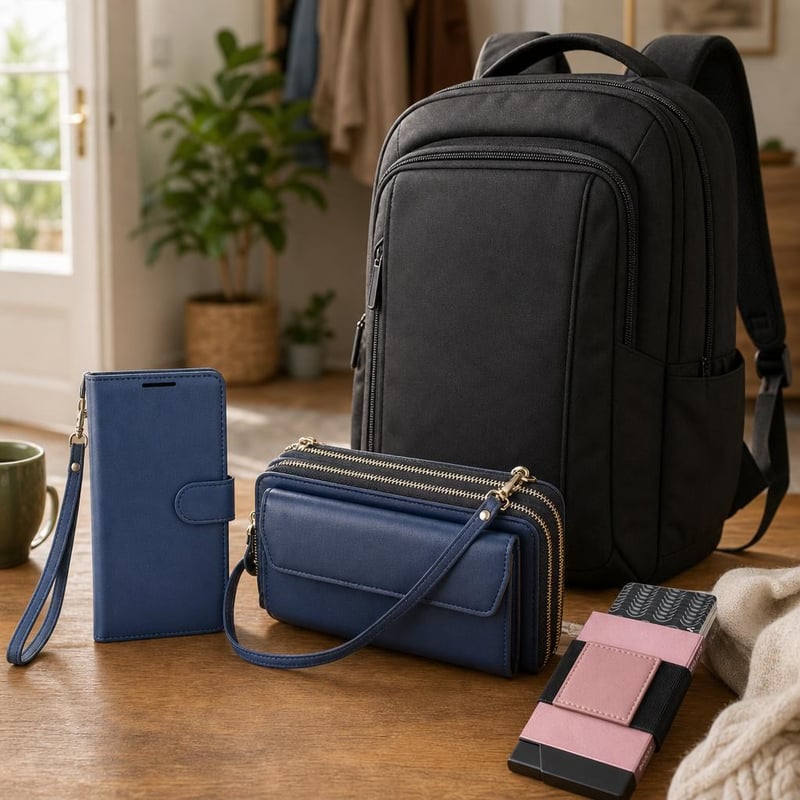 Štartovací balík pre dochádzanie: 1x puzdro iPhone 13 + 1x crossbody kabelka + 1x RFID peňaženka + 1x batoh