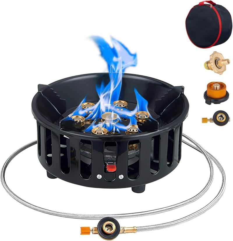 Erős 16800W-os Szélálló Kemping Gázfőző Piezo Gyújtással és Adapterrel