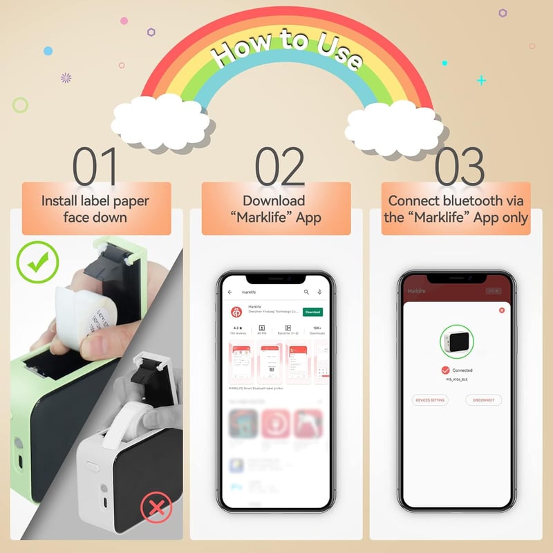 Pristar P15 Bluetooth címkenyomtató, öntapadós címkék, iOS Android, zöld