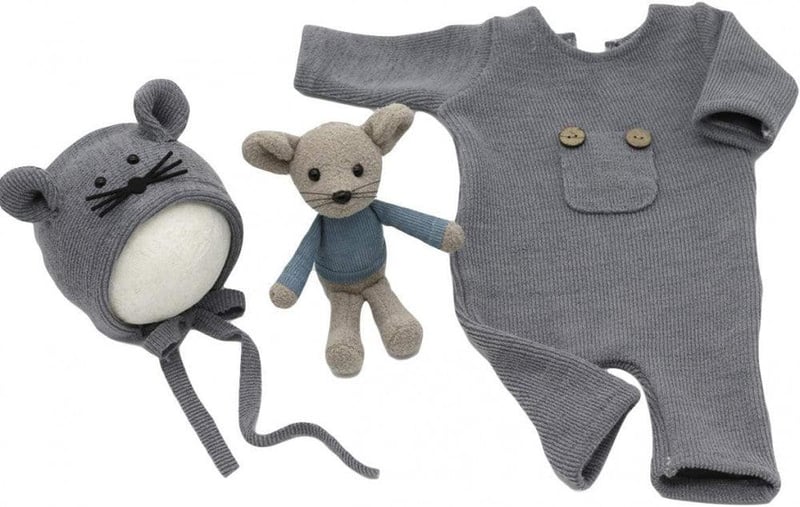 Újszülött fotózás kellékek: Fehér tricot barboteuse, sapka és rács szett babáknak