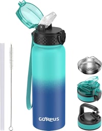 GOPPUS 600ml-es rozsdamentes acél sportkulacs szívószállal, BPA-mentes, szénsavas italokhoz is 2