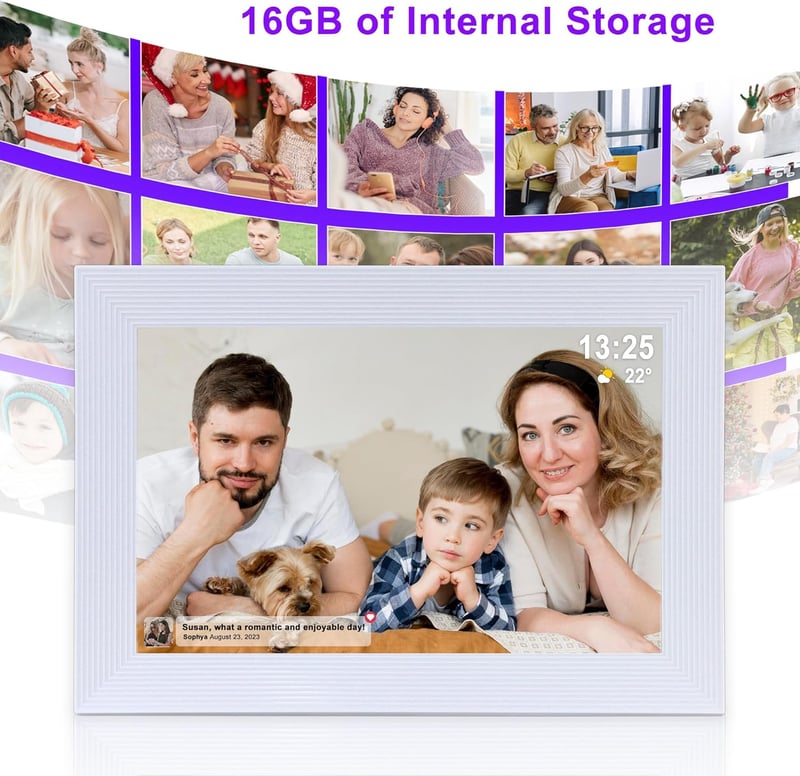 Golony WiFi Digitális Képkeret 10.1" IPS Érintőképernyővel - 32GB Memória, Automatikus Forgatás, Frameo App Fotómegosztás, Fehér