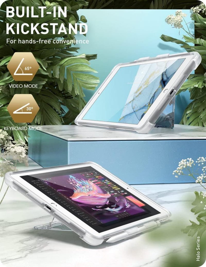 Apple iPad 10.2" Virágmintás Szürke Szilikon Tok Állvánnyal (9./8./7. generáció)
