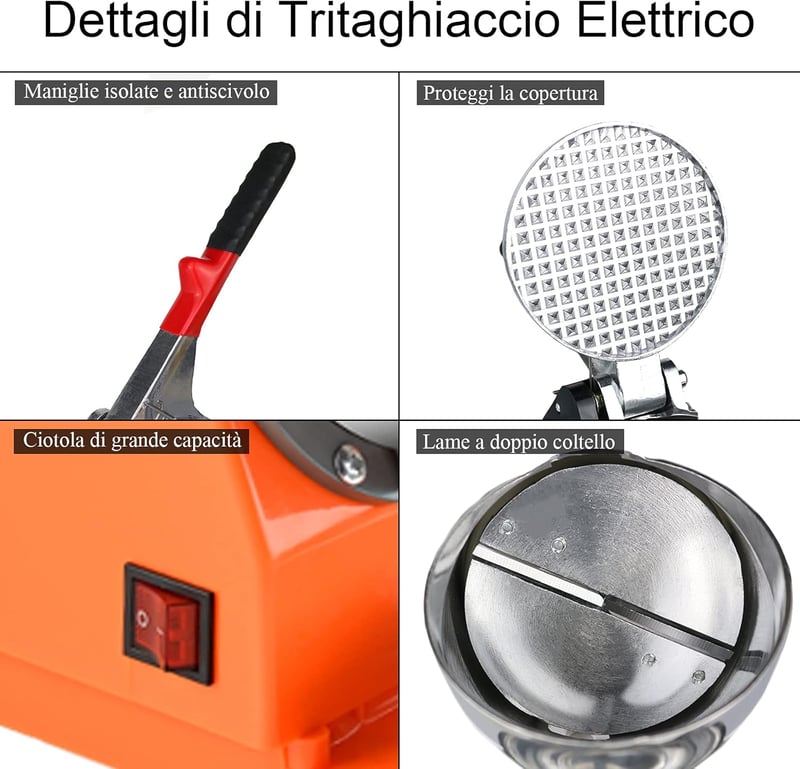 Tosucs 300W Professzionális Jégdaráló Dupla Adagolóval - Automata Kikapcsolás, Rozsdamentes Acél Tál, 143lb/óra Kapacitás Bároknak, Éttermek
