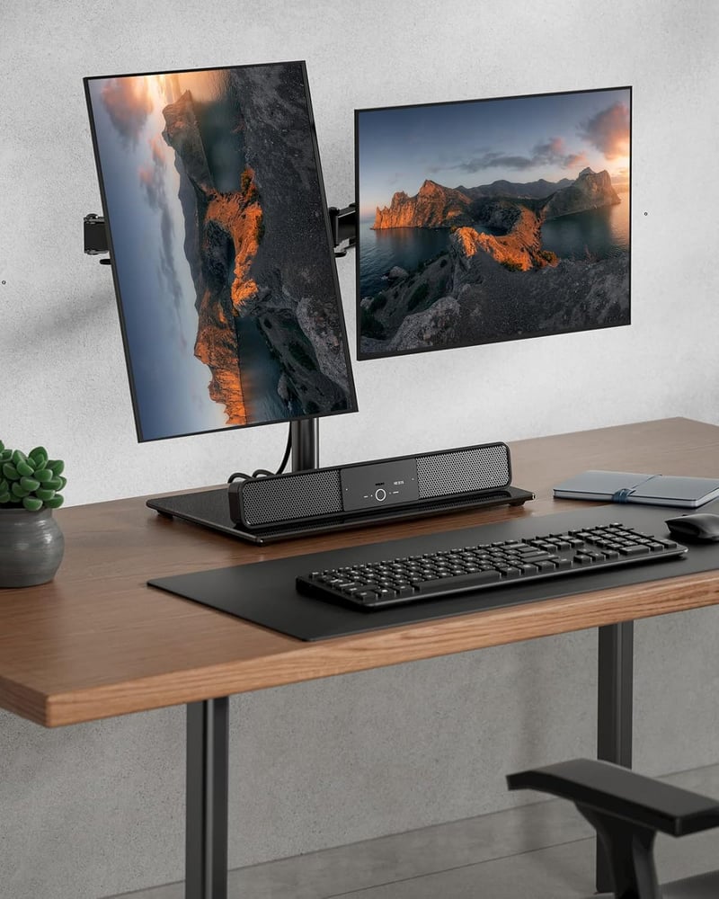 ErGear Dupla Monitortartó 13-32" Képernyőkhöz - Szabadon Álló Asztali Állvány, 180° Forgatható, 360° Elforgatható, VESA 75/100, 8kg Terhelhe