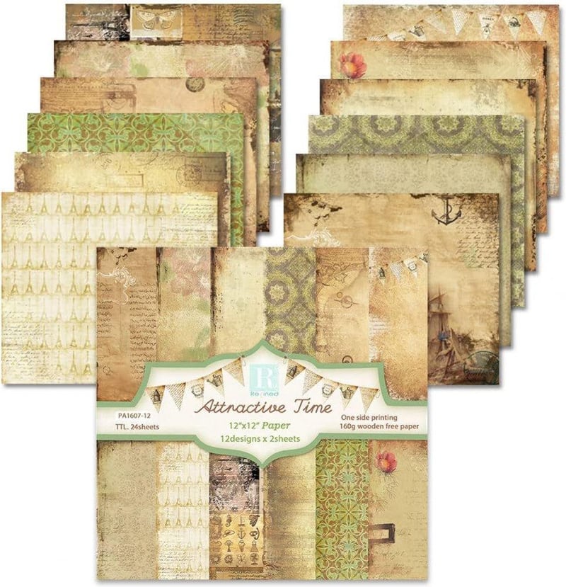 Vintage Scrapbook és Origami Papír Csomag - 12 Minta, 24 Lap