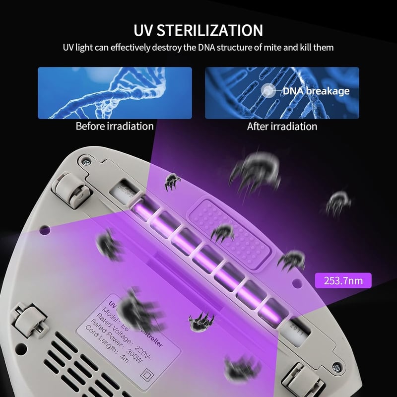 Atkamentesítő UV-C kézi porszívó HEPA szűrővel, allergénszűrés ágyhoz, ruhához