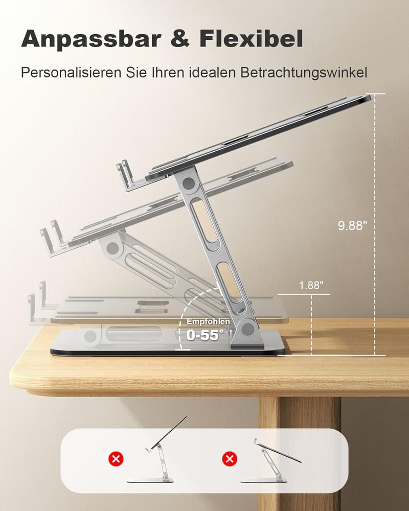 Babacom Laptop Stand magasságállítható szellőztetett dupla támasztékkal 10-16 hüvelyk