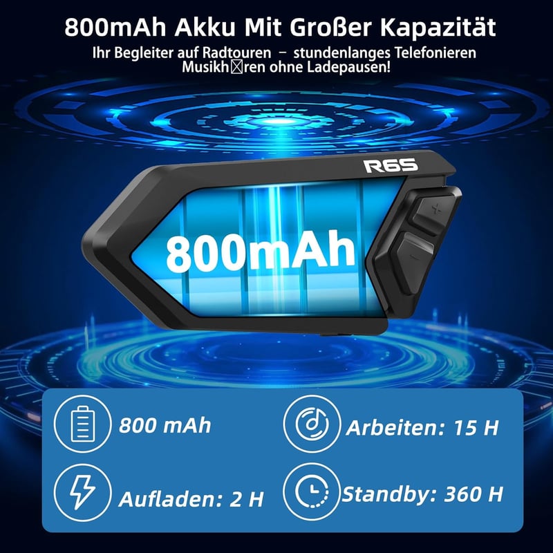 WAYXIN R6S Motoros Headset - 1200m Hatótávolságú Bluetooth Kommunikációs Rendszer 6 Motoros Összekapcsolásával, Vízálló, Kihangosító, Zajszű