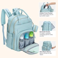 Rucsac de Scutece BabbleRoo din Piele, Albastru Deschis - Geantă de Călătorie Impermeabilă cu Accesorii pentru Scutece 6