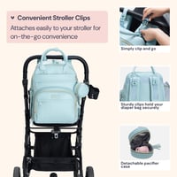 Rucsac de Scutece BabbleRoo din Piele, Albastru Deschis - Geantă de Călătorie Impermeabilă cu Accesorii pentru Scutece 7