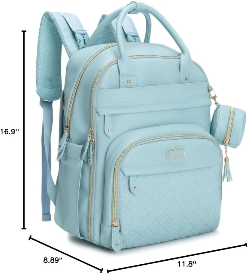 Rucsac de Scutece BabbleRoo din Piele, Albastru Deschis - Geantă de Călătorie Impermeabilă cu Accesorii pentru Scutece