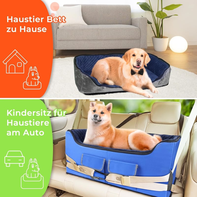 Babenest Kutya Autósülés Közepes Méretű Ebeknek - Kék, L-es Méret, Állítható Biztonsági Övrendszerrel, Utazáshoz