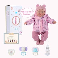 BABESIDE Élethű Újszülött Baba 50 cm - Nyitott Szemű Játékbaba Lányoknak, Puha Testű Valósághű Csecsemő Baba Rózsaszín Ruhában 7