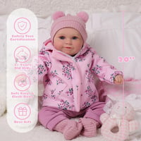 BABESIDE Élethű Újszülött Baba 50 cm - Nyitott Szemű Játékbaba Lányoknak, Puha Testű Valósághű Csecsemő Baba Rózsaszín Ruhában 5
