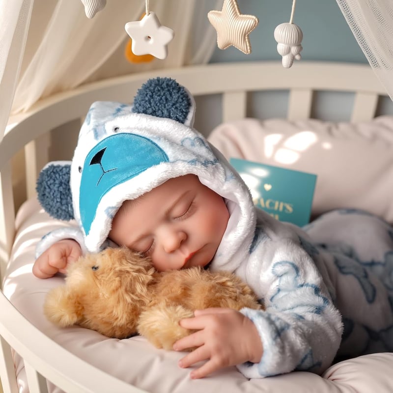 BABESIDE Reborn Baba Fiú 50cm Valósághű Alvó Újszülött Baba Játékbaba Szövettest