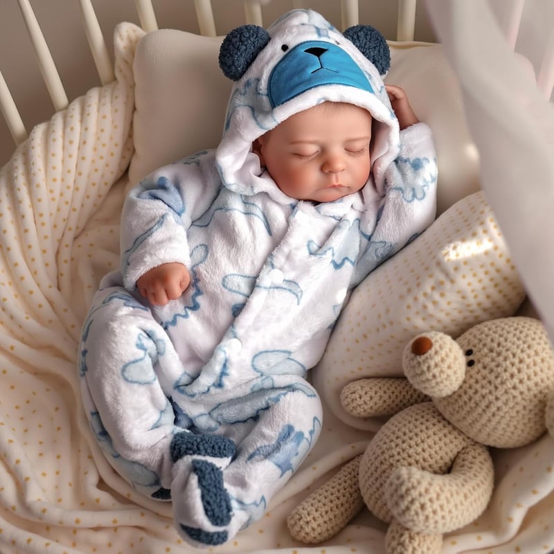BABESIDE Reborn Baba Fiú 50cm Valósághű Alvó Újszülött Baba Játékbaba Szövettest