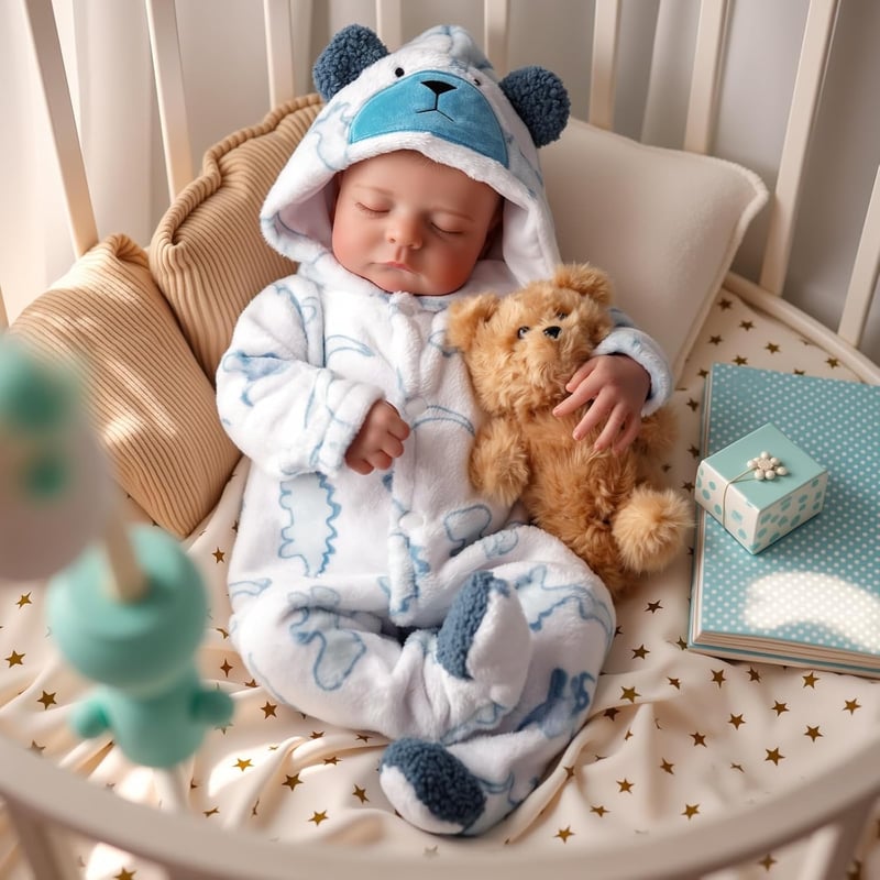 BABESIDE Reborn Baba Fiú 50cm Valósághű Alvó Újszülött Baba Játékbaba Szövettest
