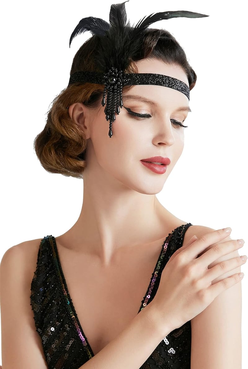 BABEYOND 1920-as Évek Fejpánt Női Gatsby Jelmez Kiegészítő Tollal Díszített Flapper Hajpánt