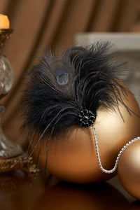 BABEYOND 1920-as Évek Fekete Tollpántos Hajpánt Női Charleston Flapper Stílus Great Gatsby Jelmez Kiegészítő Strasszkővel 3