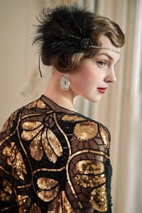 BABEYOND 1920-as Évek Fekete Tollpántos Hajpánt Női Charleston Flapper Stílus Great Gatsby Jelmez Kiegészítő Strasszkővel 4