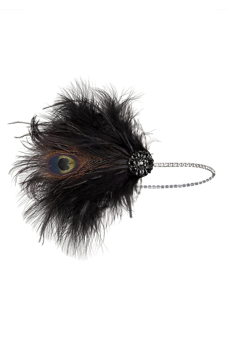 BABEYOND 1920-as Évek Fekete Tollpántos Hajpánt Női Charleston Flapper Stílus Great Gatsby Jelmez Kiegészítő Strasszkővel