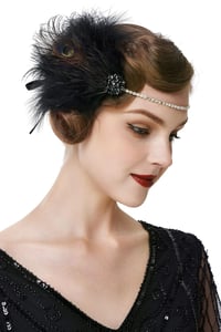 BABEYOND 1920-as Évek Fekete Tollpántos Hajpánt Női Charleston Flapper Stílus Great Gatsby Jelmez Kiegészítő Strasszkővel 1