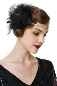 BABEYOND Čelenka do vlasov s čiernym perím v štýle Charleston Flapper z 20. rokov, dámsky doplnok ku kostýmu Veľký Gatsby s kamienkami 1