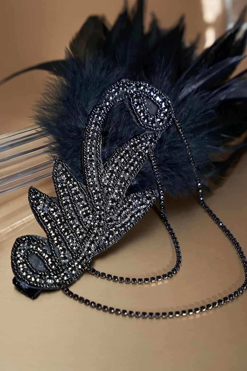 BABEYOND 1920-as Évek Flapper Hajpánt Fekete Tollal Great Gatsby Stílusú Női Fejdísz Vintage Retró Kiegészítő