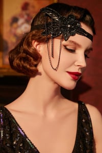 BABEYOND 1920s Flapper Hajpánt Kristály Díszítéssel Fekete Great Gatsby Vintage Fejdísz Retró Kiegészítő 3
