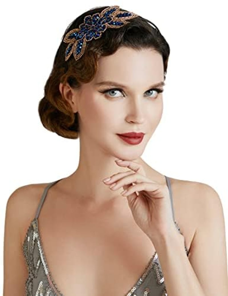 BABEYOND Női Fejpánt 1920-as Évek Stílus Kék Gatsby Flapper Hajdísz Vintage Jelmez Kiegészítő