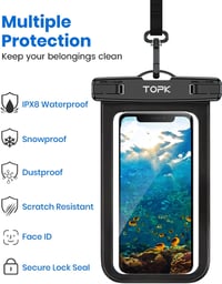 TOPK Vízálló Telefontok, 2db Univerzális IPX8 Védelem 7"-ig, Samsung A22/A53 5G, iPhone 13/12 5