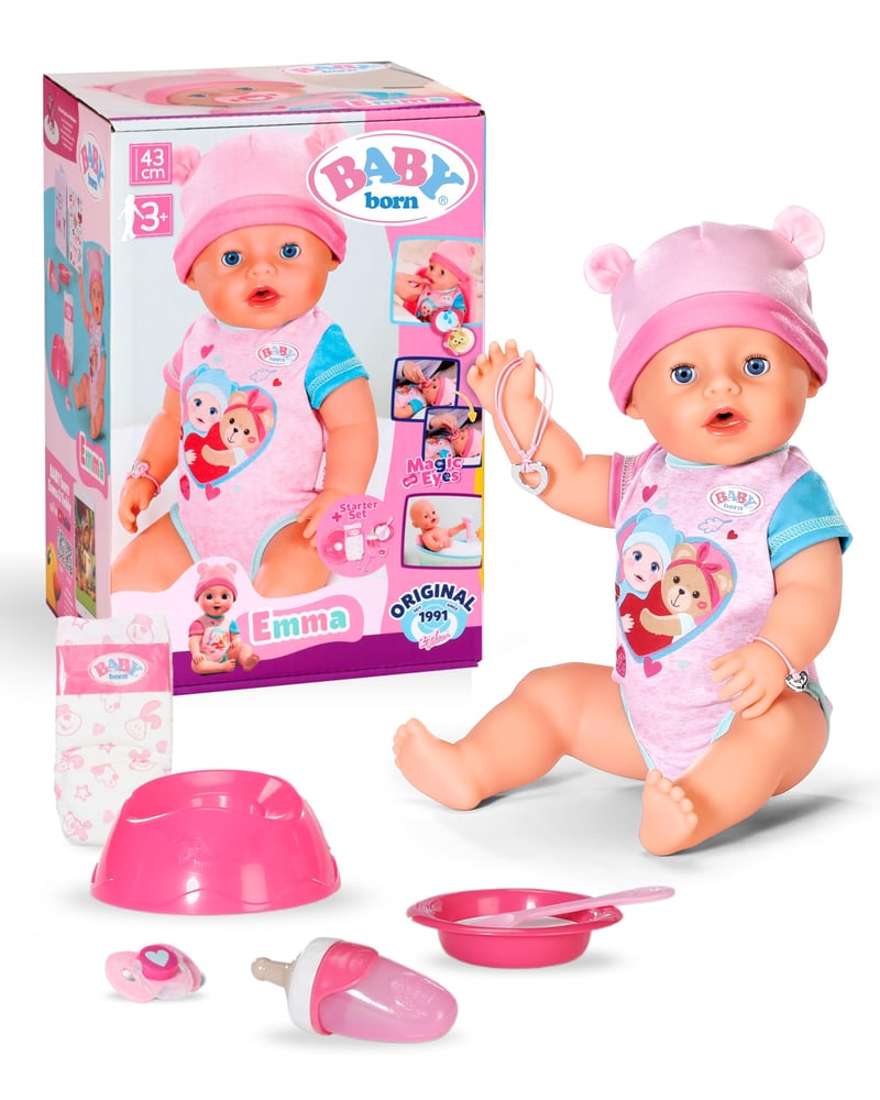 Bábika BABY born Emma 43 cm, 10 funkcií, s doplnkami a dupačkami, funguje bez batérií, od 3 rokov