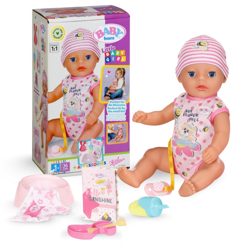 Bábika BABY Born Lena (Little Baby Girl) 36 cm, 7 funkcií, s doplnkami a dupačkami, funguje bez batérií, od 1 roka