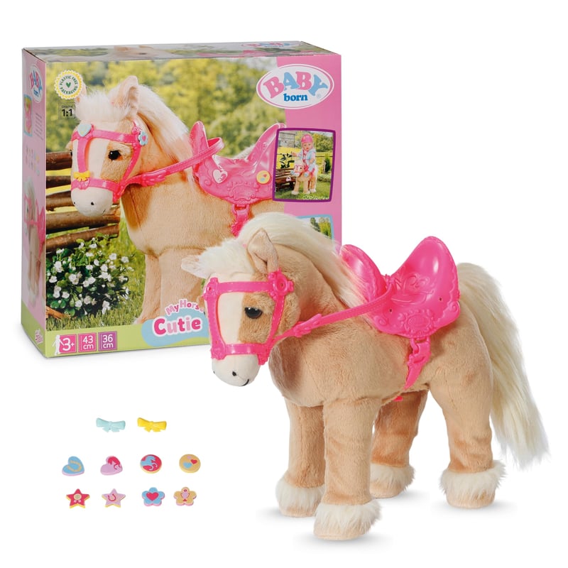 Interaktív plyšový koník BABY born My Cute Horse – s ružovým sedlom, uzdou, zvukovými efektmi a ozdobnými sponami