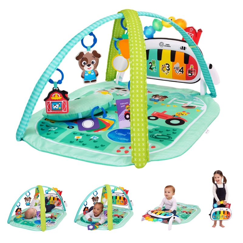Hracia deka Baby Einstein Farm Explorers 4-in-1 Kickin' Tunes s hudobným klavírom na kopanie a podporou jazykového vzdelávania, od 0 mesiacov