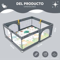 Baby Playpen 120x120 cm összecsukható játszópen szürke szőnyeggel és légáteresztő hálóval 4