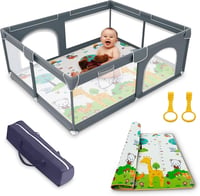 Baby Playpen 120x120 cm összecsukható játszópen szürke szőnyeggel és légáteresztő hálóval 1