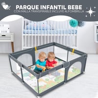 Baby Playpen 120x120 cm összecsukható játszópen szürke szőnyeggel és légáteresztő hálóval 2
