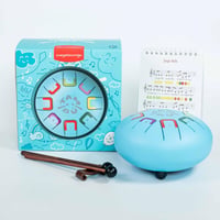 BABY TAMBÚ Acél Nyelv Dob 15 cm 8 Hangú Handpan Ütőhangszer Kék Színben - Zenélő Fémdob Kezdőknek Kiegészítőkkel 1
