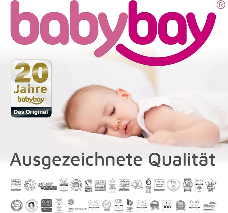babybay Extension oldalsó természetes kezeletlen fehér matracbetéttel Maxi Boxspring Comfort Plus