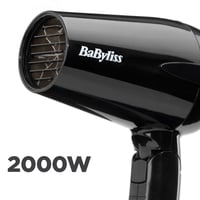 Uscător de păr pliabil de voiaj BaByliss 5334E – 2000W, pliabil, voltaj universal, 2 trepte de viteză, negru/portocaliu 5
