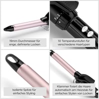 Ondulator de păr BaByliss C319E 19 mm – Înveliș Satin Touch, 10 trepte de temperatură, ondulator profesional, suport de siguranță încorporat, negru-roz 4