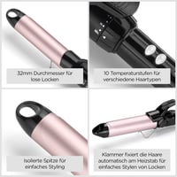 Ondulator de păr BaByliss C332E 32 mm – Înveliș Turmalin-Ceramic, Bucle Mari, 10 Trepte de Temperatură, Încălzire Rapidă, Suport Încorporat – Negru și Roz 4