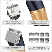 Mașină de tuns cu acumulator BaByliss E986E Lithium Performance - 45 setări de lungime (0,6-28 mm), 8 accesorii pieptene, albastru închis/auriu 4