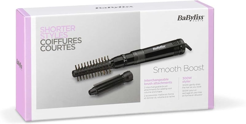 BaByliss Smooth Boost 668E Elektromos Hajformázó Kefe - 2 Cserélhető Fejjel, Kettős Feszültséggel, Utazáshoz, 300W, Fekete