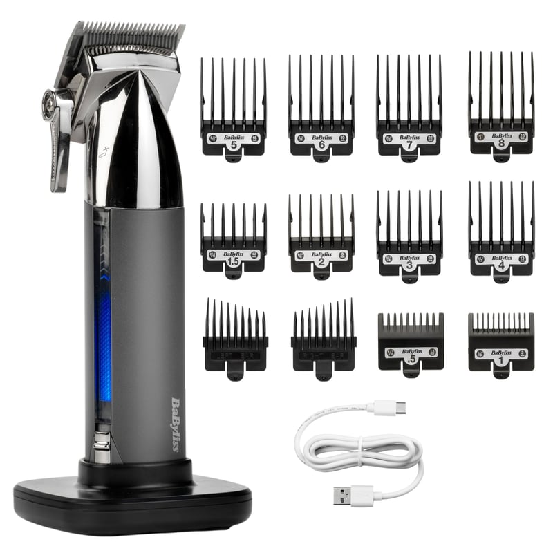 Mașină de tuns cu acumulator BaByliss Super-X Metal E996E – Lame din oțel japonez, 10 piepteni atașabili, afișaj digital, carcasă metalică, negru