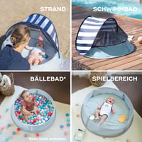 Babymoov Aquani 3-in-1 Strandmuschel Strandsátor UV 50+ védelemmel, pancsolómedencével és utazóággyal - Matróz mintás 4