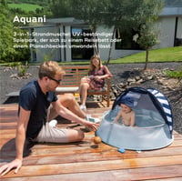 Babymoov Aquani 3-in-1 Strandmuschel Strandsátor UV 50+ védelemmel, pancsolómedencével és utazóággyal - Matróz mintás 2