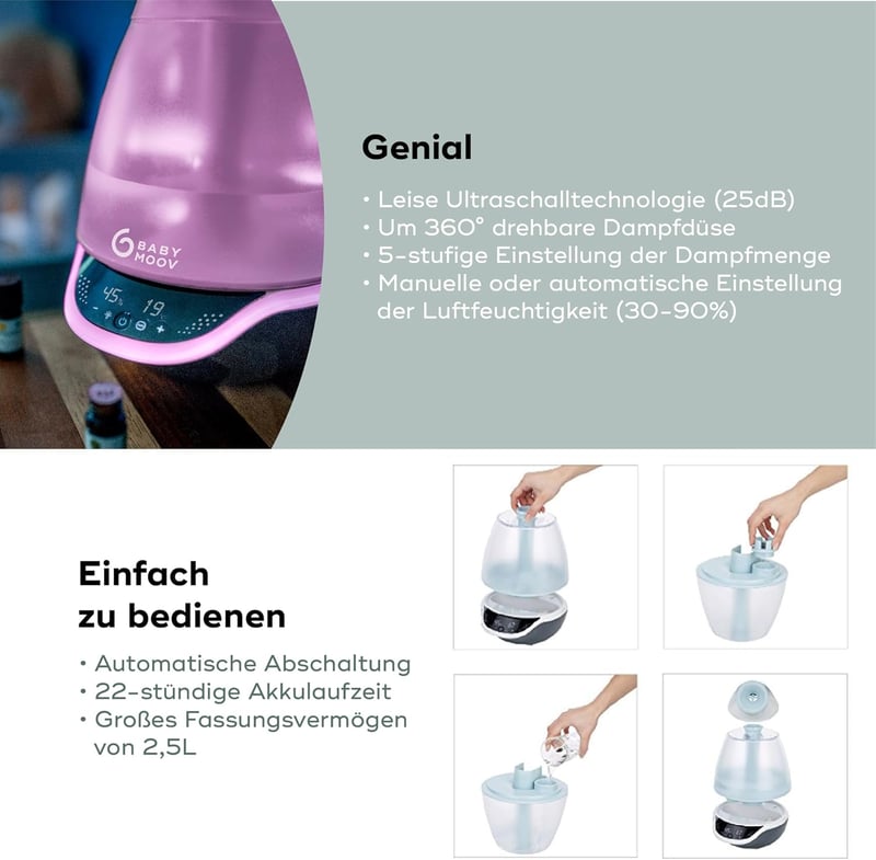 Babymoov Hygro Plus ultrahangos párásító, éjszakai fény és aromaterápia funkcióval